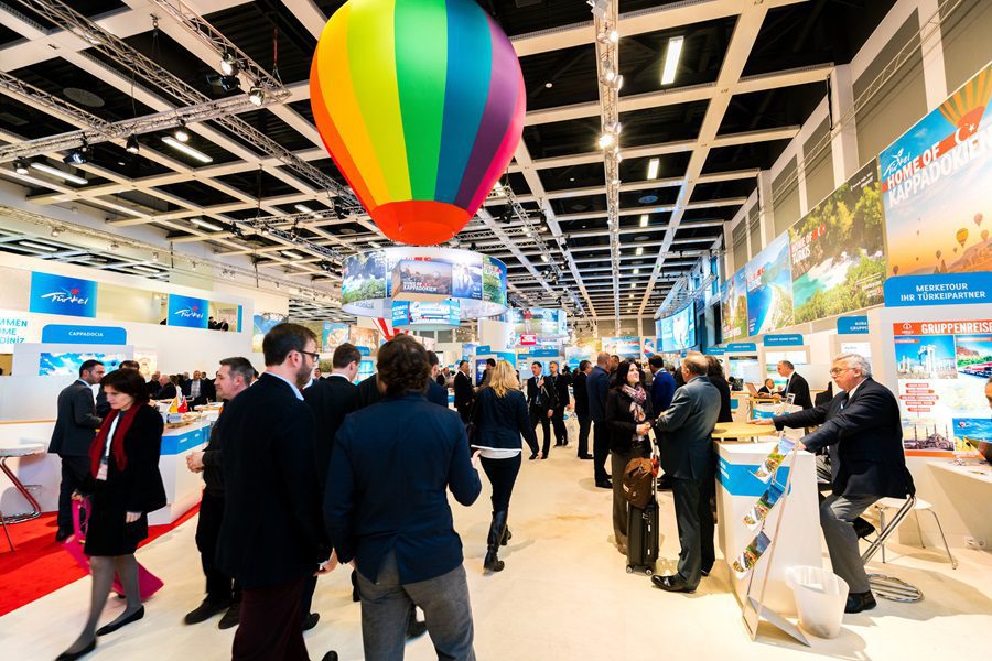 Various exhibitor booths seen during an exhibition