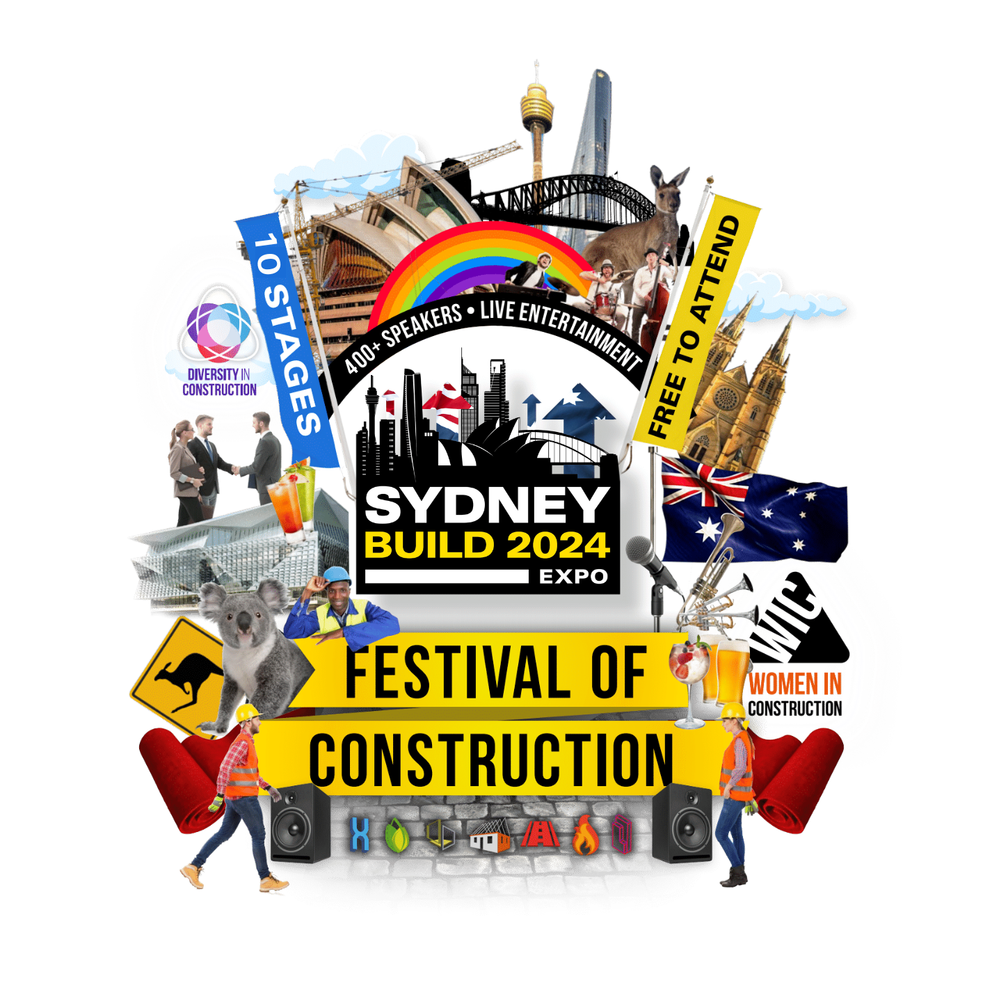 A collection of building industry icons promoting the Sydney Build Expo show